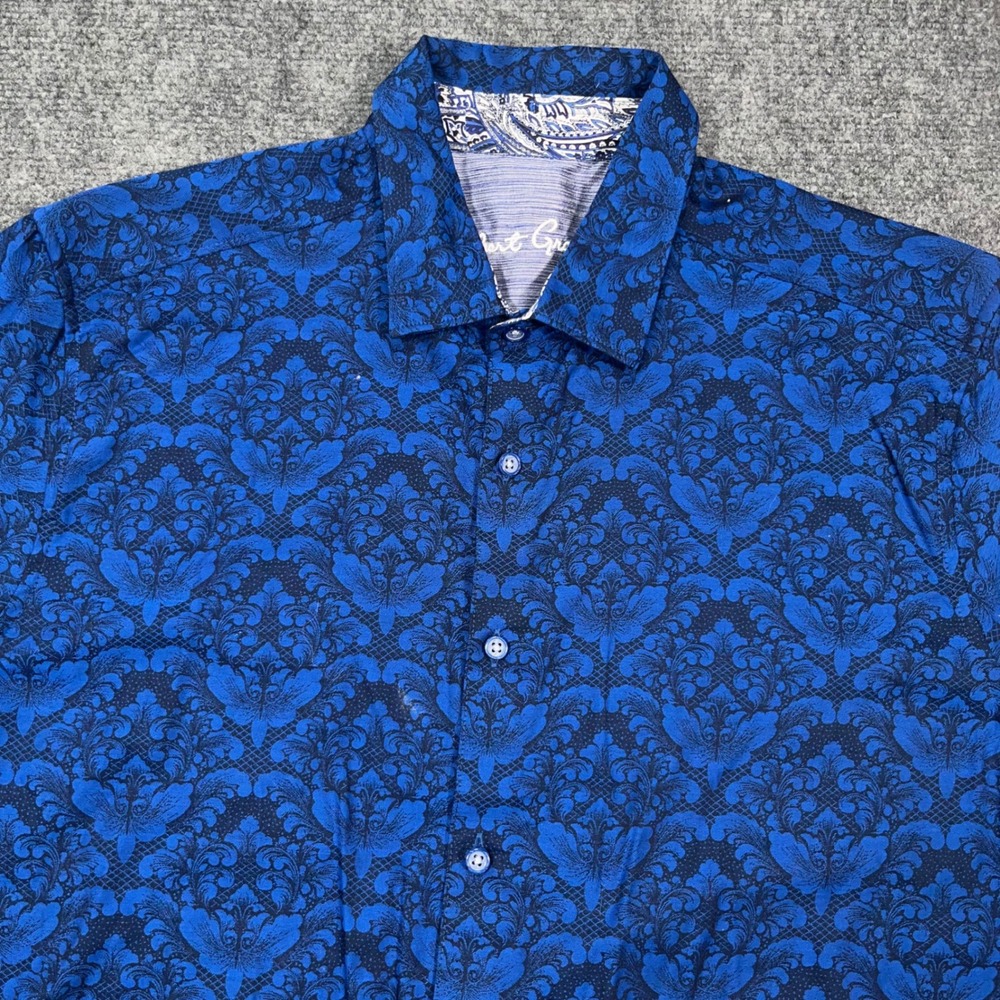 Robert Graham Damask Button Down Shirt Mens XL Classic Fit‎ S/S Paisley AOP Blue